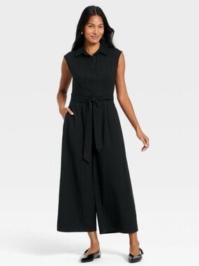 NWT a new day Black Sleeveless Maxi Shirt Dress with Tie Waist